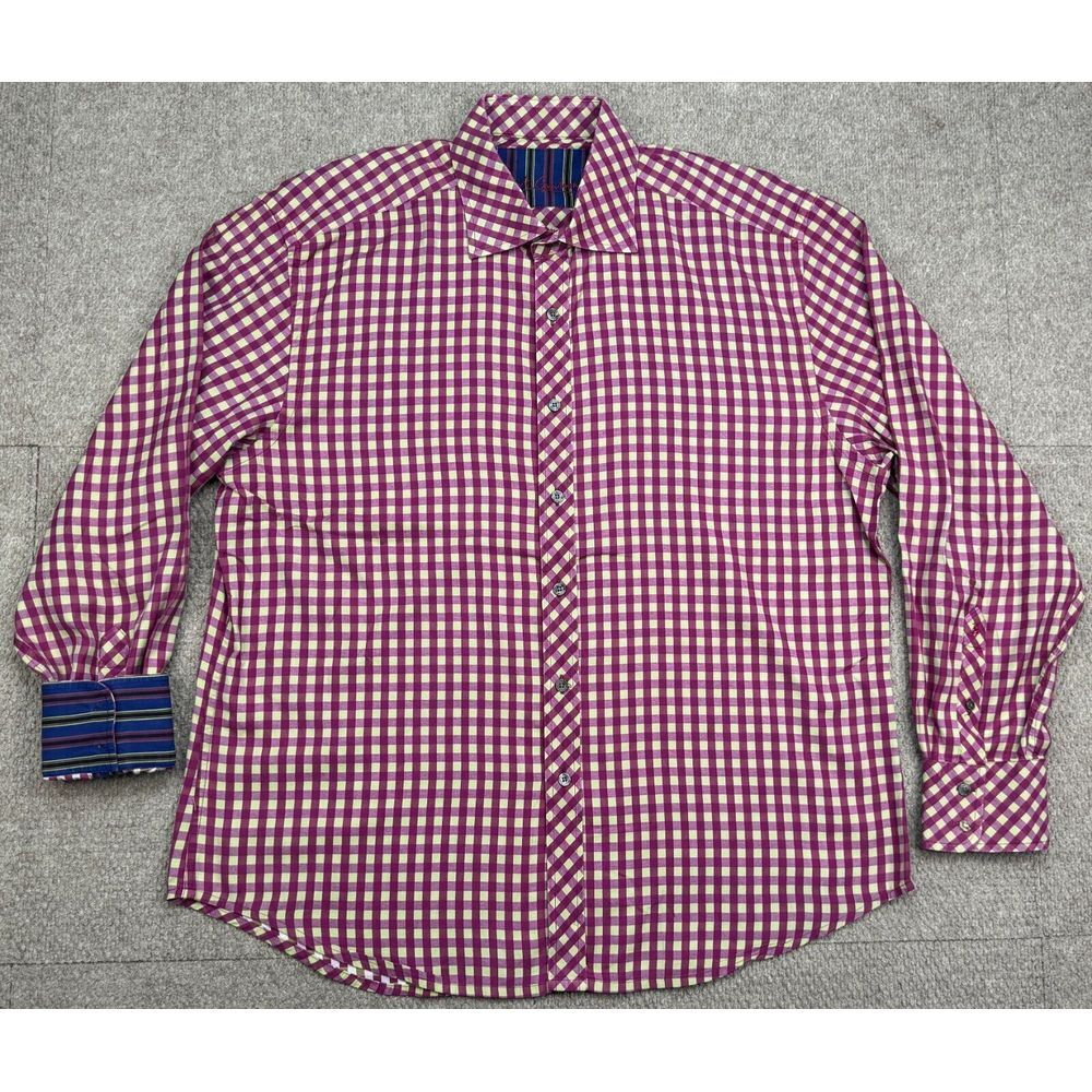 Robert Graham Men's Flip Cuff Button Up Long Sleeve Check Pattern Shirt Size 2XL